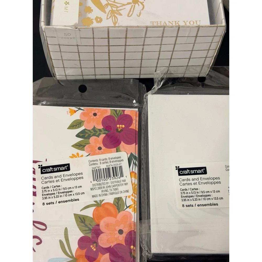 Mara-Mi Craft Smart Thank You Cards Envelopes‎ Bundle 66 Count Floral Gold Foil